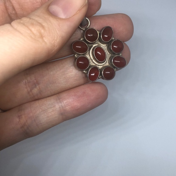 Sterling Silver Carnelian Flower Pendant - Picture 2 of 4
